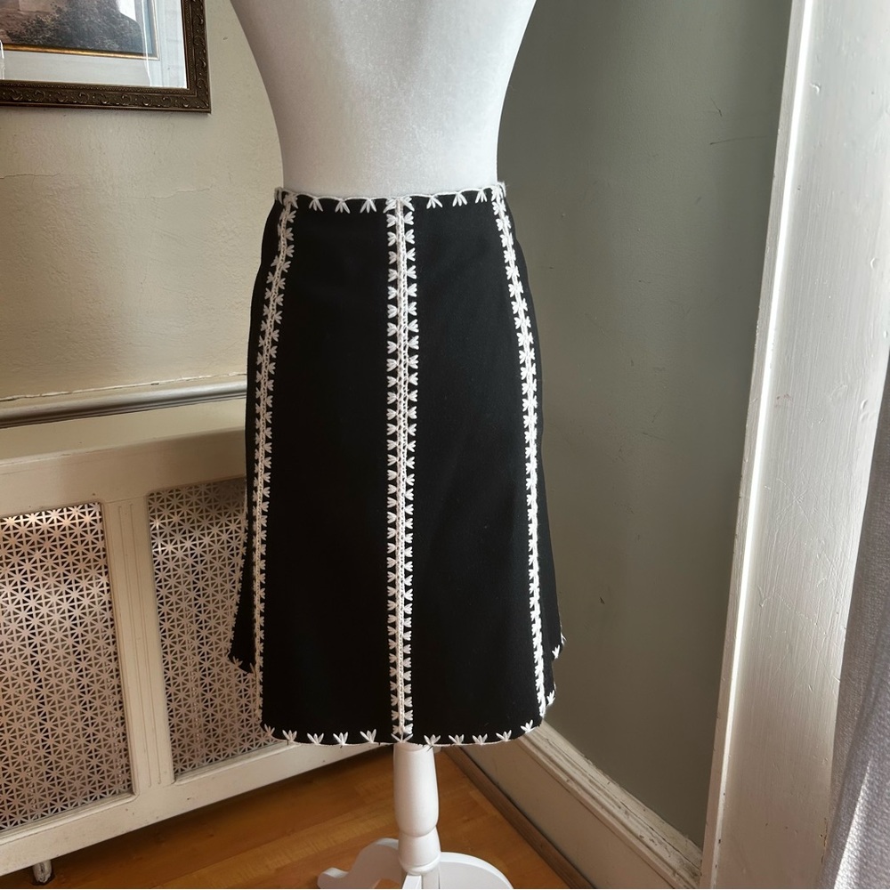 ETCETERA skirt womens 14 embroiderd soft wool blend a-line boho black cream work - Picture 15 of 15